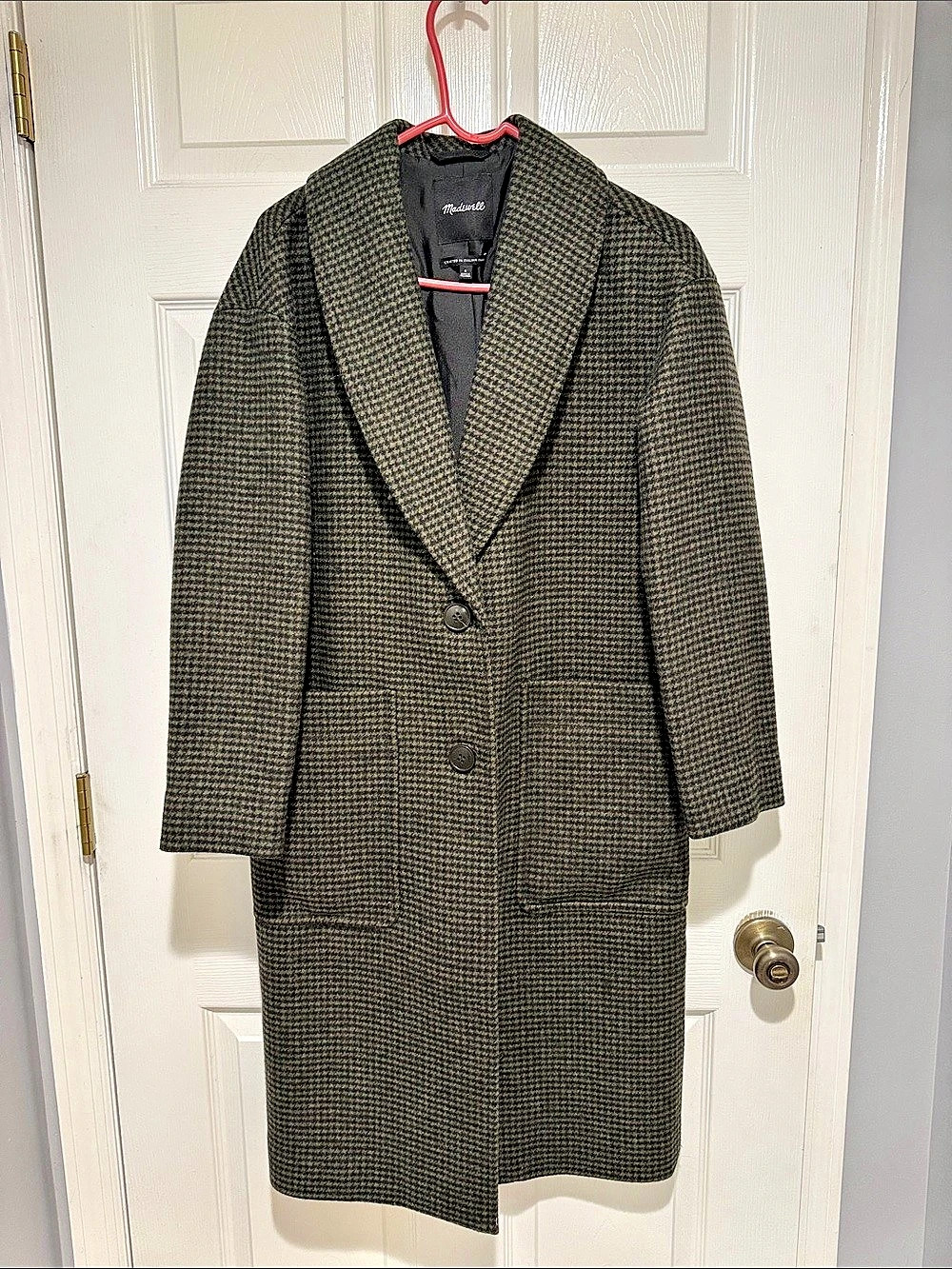 Madewell The Carlton Coat in Houndstooth Green & Black Small